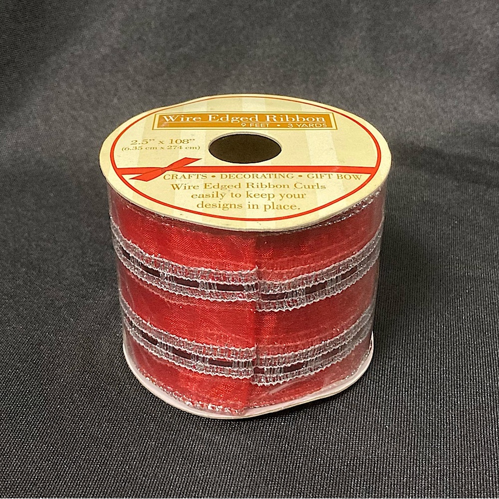 ⭐️ Holiday Striped Sheer Wire Edged Ribbon 2.5” x 108”